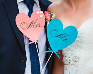 Couple Show Hearts Card With Text Mr And Mrs