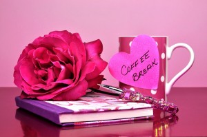 Feminine pink coffee break office desk