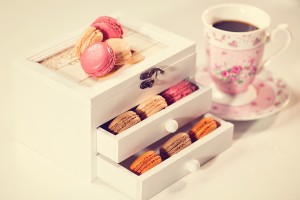 Macaroons With Cup Of Coffee