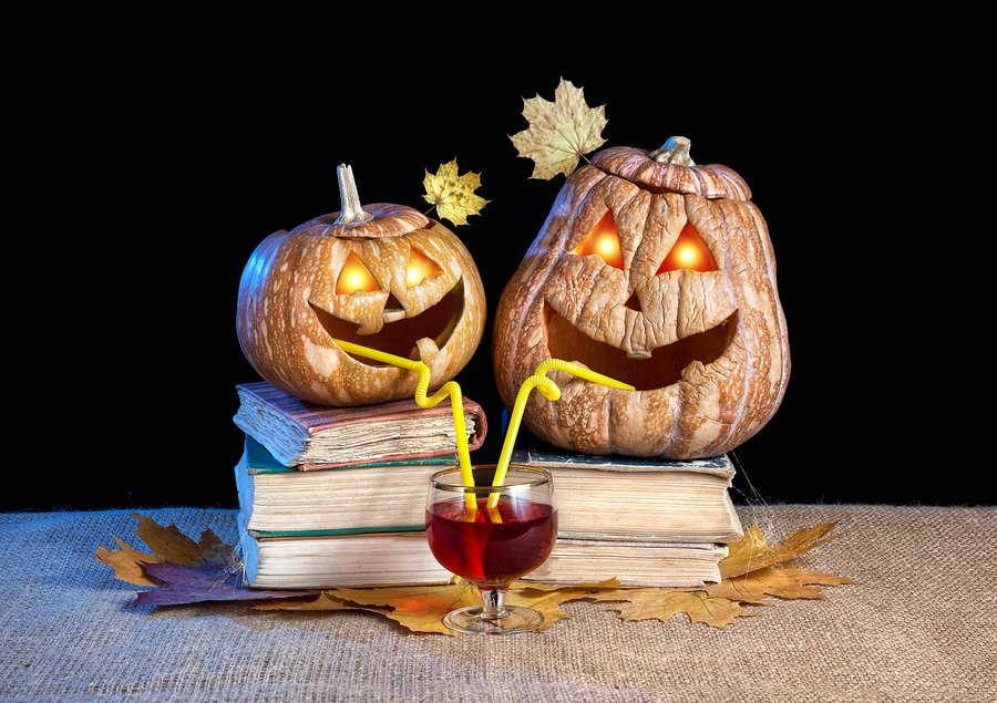 Funny Halloween Pumpkins Drinking Wine
