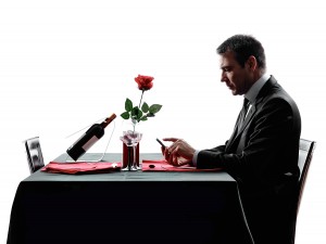 one man waiting dinning in silhouettes on white background
